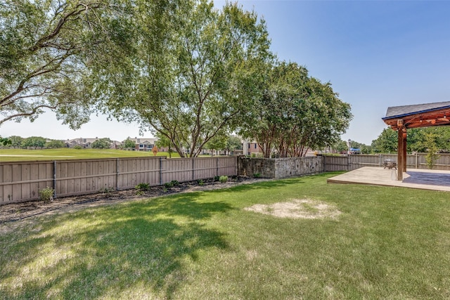 view of yard with a fenced backyard and a patio