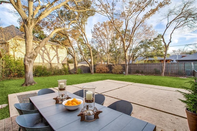 view of patio / terrace with a fenced backyard and outdoor dining space