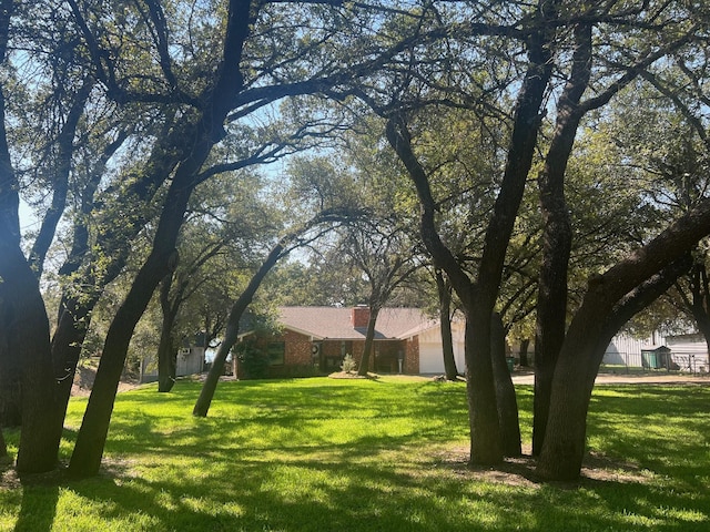 view of yard featuring a garage