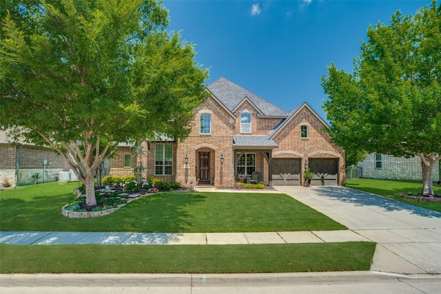 4301 Whitley Place Dr, Prosper, TX 75078 - view of front of property with brick siding, a front lawn, a garage, and driveway