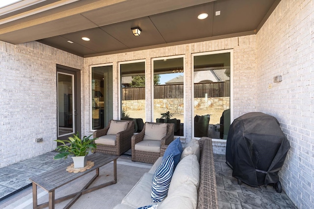 view of patio featuring an outdoor living space and area for grilling