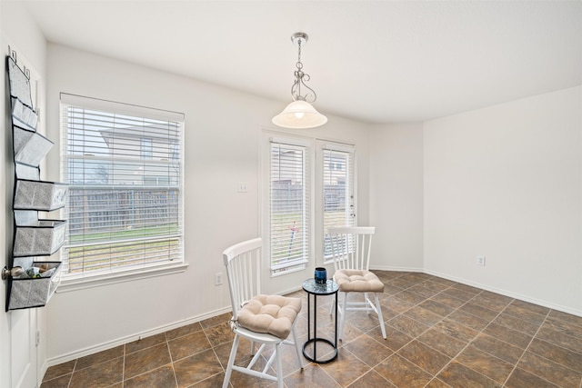 dining space featuring stone finish flooring and baseboards