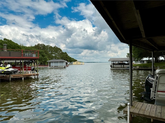 dock area with a water view