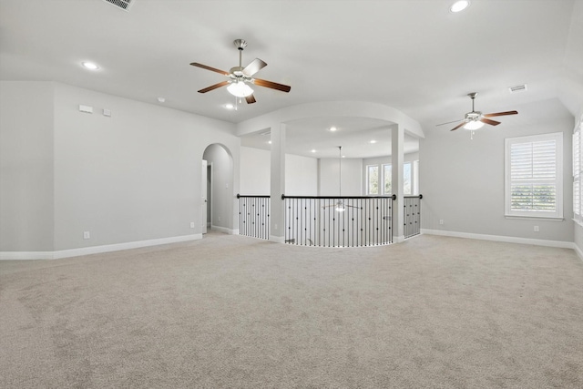 empty room with baseboards, visible vents, and recessed lighting