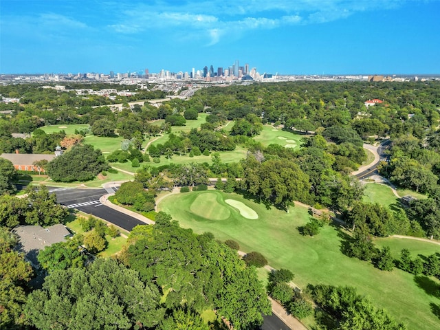 aerial view featuring a view of city and golf course view