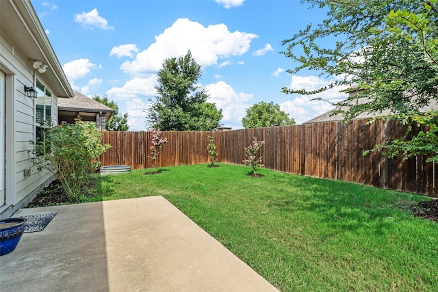 view of yard featuring a patio and a fenced backyard