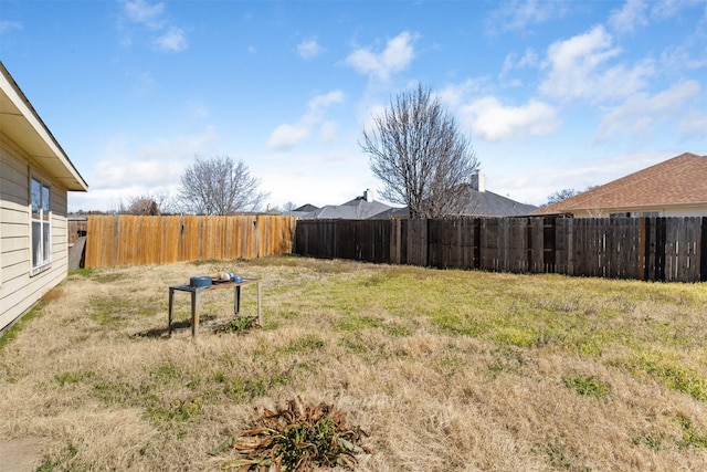 view of yard with a fenced backyard