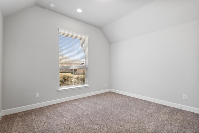 bonus room with vaulted ceiling, recessed lighting, carpet, and baseboards