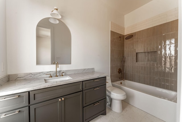 full bathroom featuring toilet, shower / tub combination, and vanity