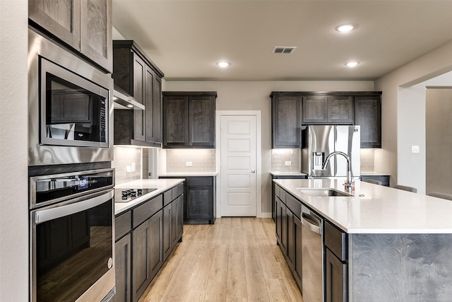 kitchen with light countertops, appliances with stainless steel finishes, a sink, and visible vents