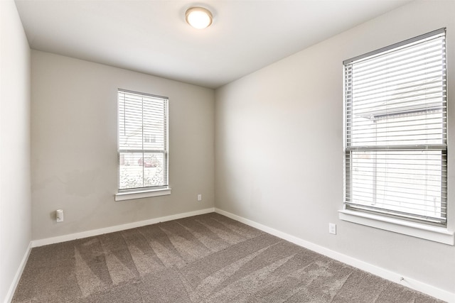 empty room featuring baseboards and carpet flooring