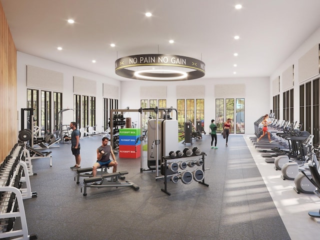 gym with recessed lighting