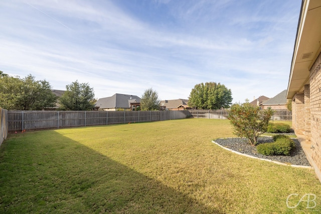 view of yard with a fenced backyard