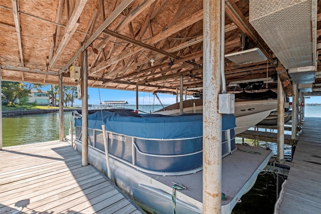 view of dock with a water view