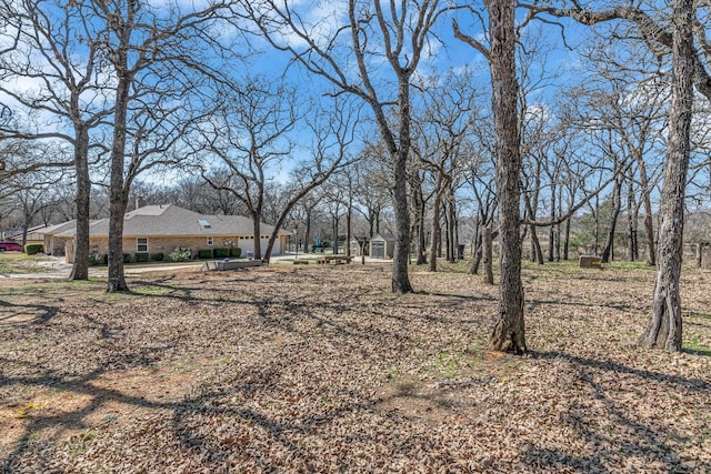 view of yard featuring a garage and an outdoor structure