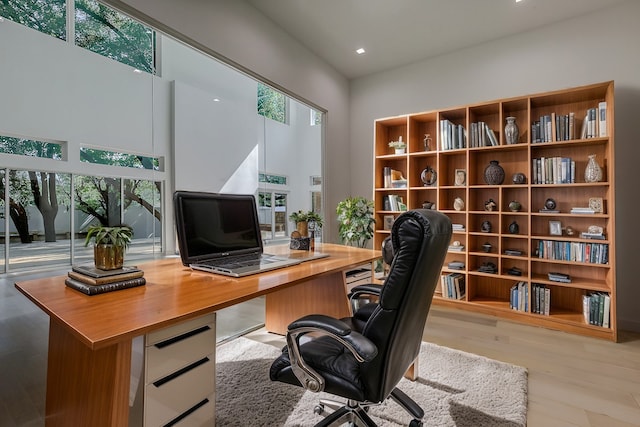 home office featuring recessed lighting and wood finished floors