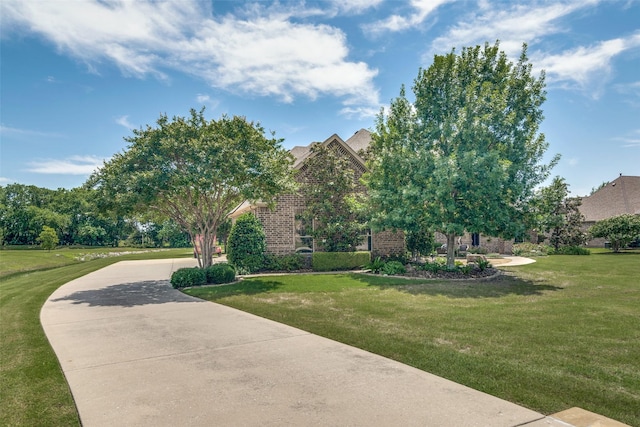 surrounding community with a yard and concrete driveway