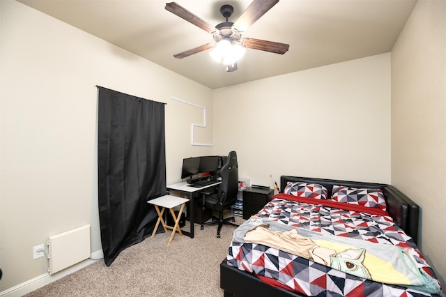 bedroom featuring carpet and ceiling fan