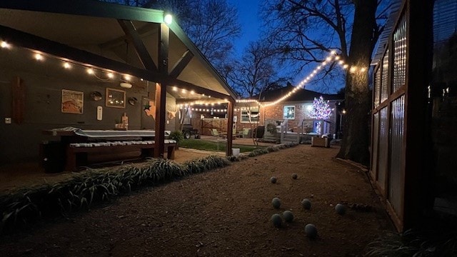 view of yard at night