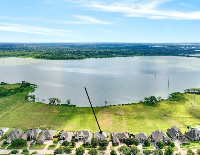 aerial view featuring a water view and a residential view