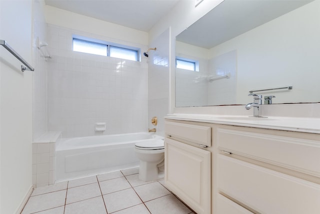 bathroom with toilet, vanity, shower / washtub combination, and tile patterned floors