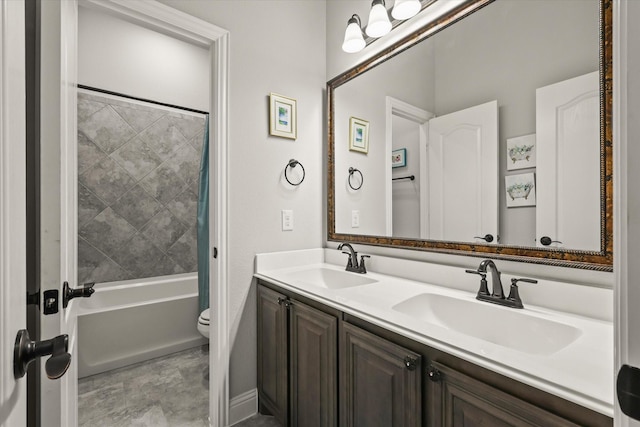 222 Oakcrest Dr, Justin, TX 76247 - full bathroom featuring double vanity, toilet, and shower / bath combination