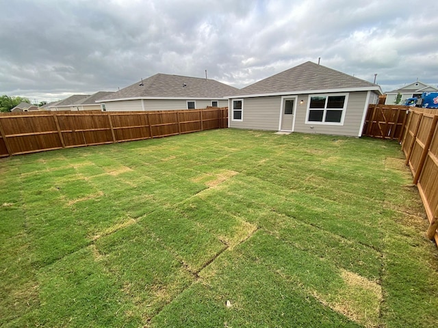 view of yard with a fenced backyard