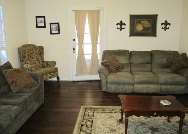 living room with baseboards and wood finished floors