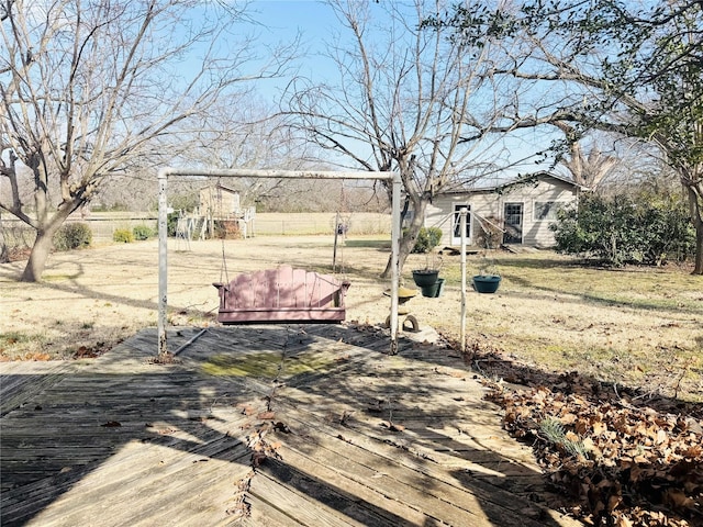 view of yard with a wooden deck