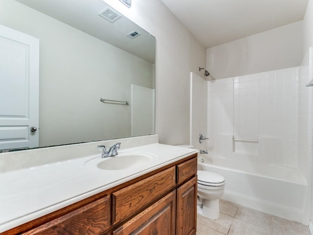 full bath featuring toilet, vanity, tile patterned flooring, and visible vents