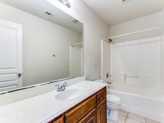 bathroom featuring toilet, vanity, tile patterned flooring, and visible vents