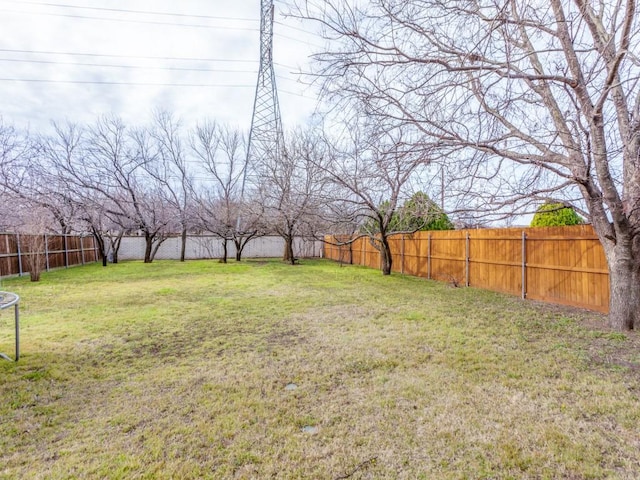 view of yard with a fenced backyard