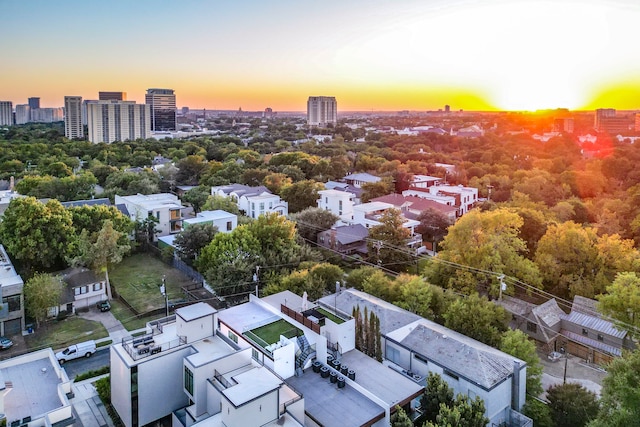 aerial view at dusk with a view of city