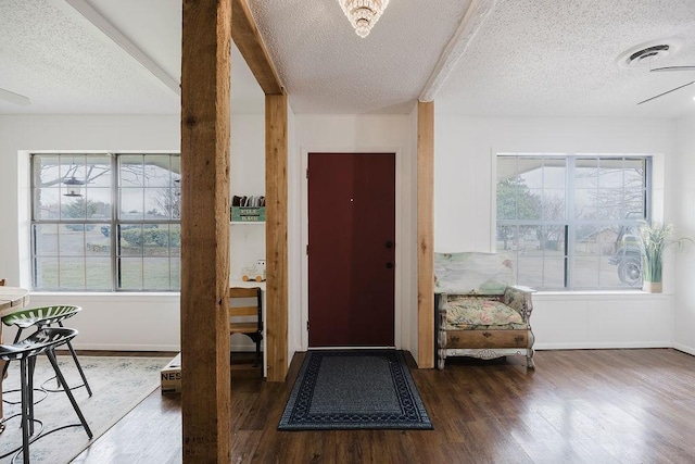 foyer featuring visible vents, a healthy amount of sunlight, and wood finished floors