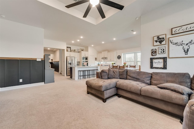 215 Tallgrass Dr, Lavon, TX 75166 - living room featuring ceiling fan, light carpet, and recessed lighting