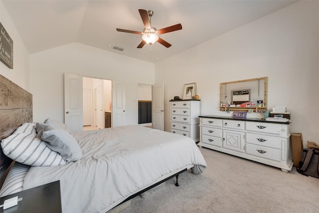 215 Tallgrass Dr, Lavon, TX 75166 - bedroom with lofted ceiling, light carpet, ceiling fan, and connected bathroom