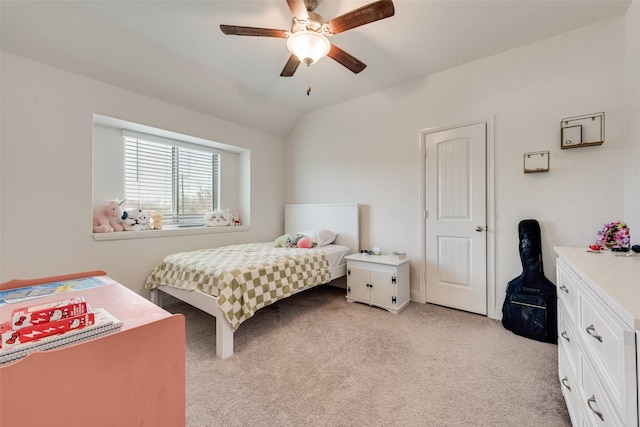 215 Tallgrass Dr, Lavon, TX 75166 - bedroom with light carpet, vaulted ceiling, and a ceiling fan