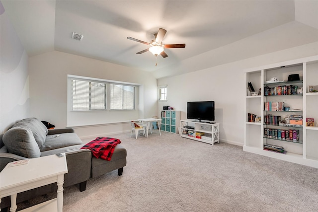 215 Tallgrass Dr, Lavon, TX 75166 - carpeted living room featuring ceiling fan and lofted ceiling