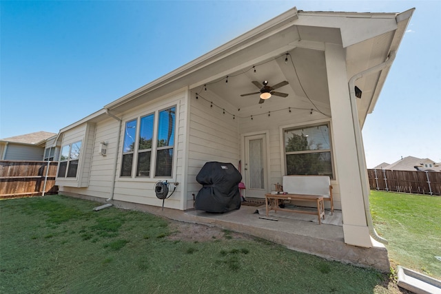215 Tallgrass Dr, Lavon, TX 75166 - rear view of property featuring ceiling fan, a fenced backyard, and a patio area