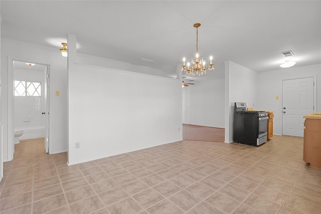 interior space featuring visible vents, crown molding, and an inviting chandelier