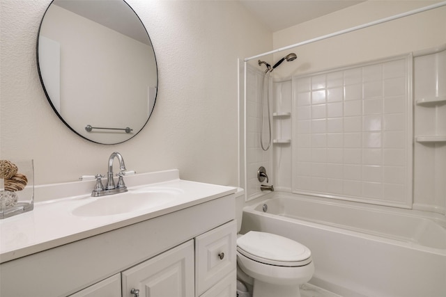 full bathroom featuring toilet, shower / bathtub combination, and vanity