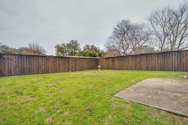 view of yard with a patio area and a fenced backyard