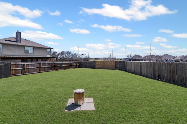 view of yard with a fenced backyard