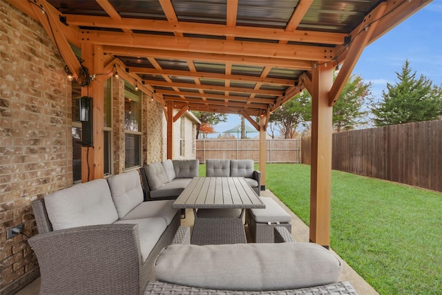 view of patio / terrace with a fenced backyard and an outdoor living space