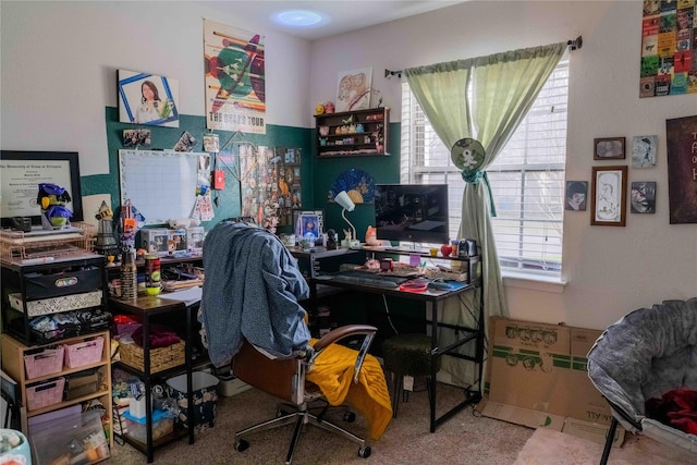 view of carpeted home office