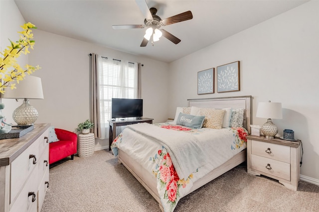 1016 Northern Oaks Ct, Springtown, TX 76082 - bedroom featuring light carpet, baseboards, and ceiling fan