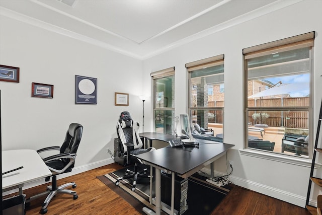 office featuring baseboards and wood finished floors