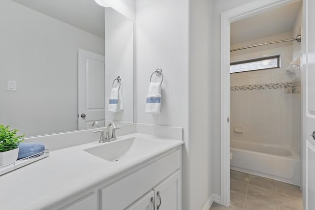 full bath featuring tile patterned floors, bathtub / shower combination, and vanity