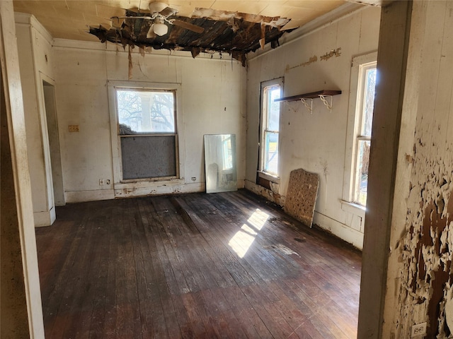 spare room featuring wood-type flooring and a ceiling fan