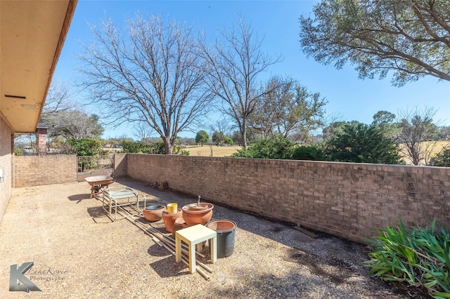 view of yard featuring a patio area and a fenced backyard